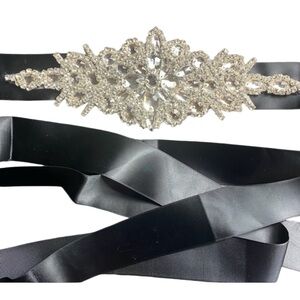 Black and Rhinestone Formal Dress Belt